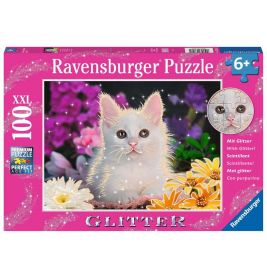 Kinderpuzzle -Glitzerkatze - 100 Teile Glitzerpuzzle für Kinder ab 6 Jahren, mit