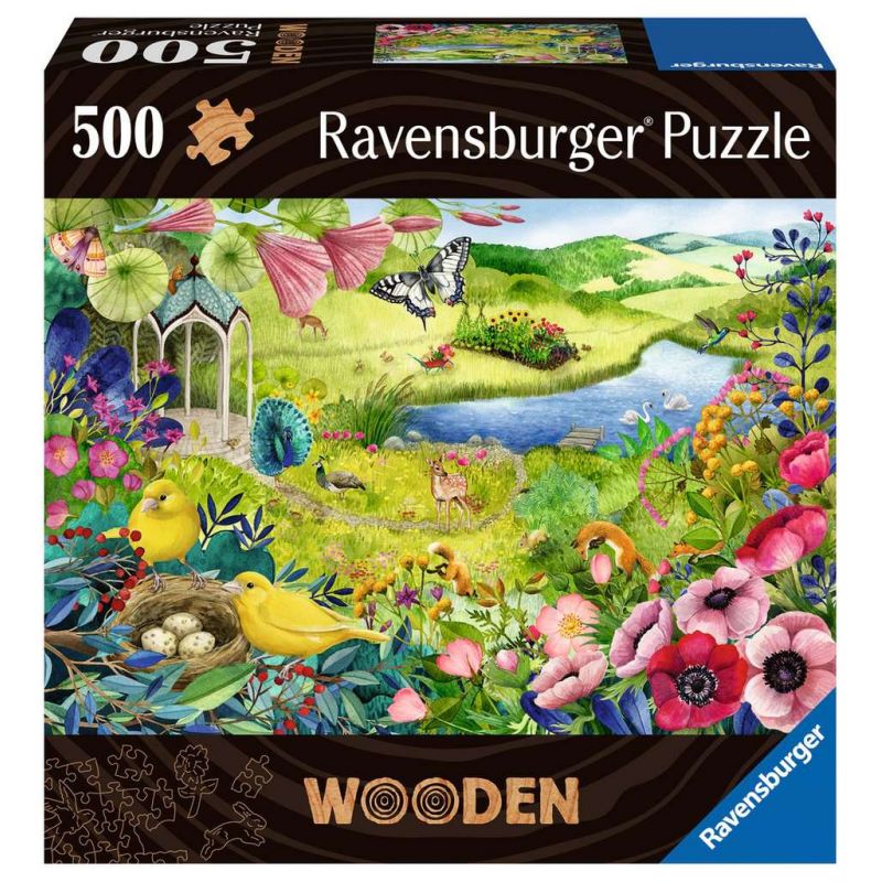 Ravensburger Puzzle, 500 Teile, mit buntem Gartenszenen-Motiv, Vögeln, Blumen und einem Schmetterling. Ravensburger Puzzle, 500 Teile, mit buntem Gartenszenen-Motiv, Vögeln, Blumen und einem Schmetterling.
