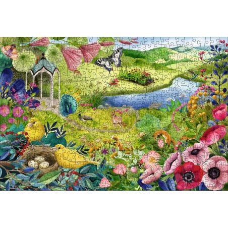 Puzzle Wilder Garten - 500 Teile Holzpuzzle, mit individuellen Puzzleteilen und