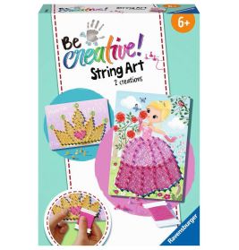 Sei kreativ! String Art Set mit Krone und Prinzessinnenkleid, geeignet für Kinder ab 6 Jahren.