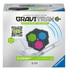 Gravitrax Element Controller: Verpackung mit sechseckigem Gerät und bunten Tasten, empfohlen für 8- bis 99-Jährige.