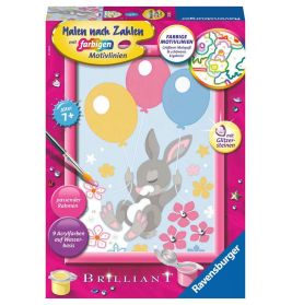 Malset-Box mit Ballon-haltendem Hasenmotiv, für Kinder ab 7 Jahren, farbige Umrandungen und Glitzersteine.