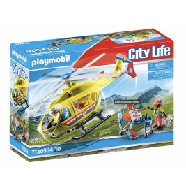 Playmobil City Life Rettungshubschrauber-Set mit Figuren, Trage und Bergkulisse auf der Verpackung.
