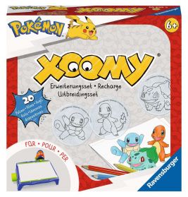 Ravensburger Xoomy Pokémon Zeichenset-Box mit Pikachu, Squirtle, Bisasam und Glumanda abgebildet.