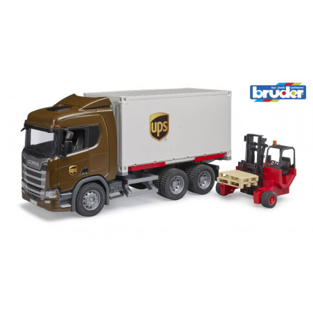 bruder 03582 Scania Super 560R UPS Logistik-LKW mit Mitnahmestapler