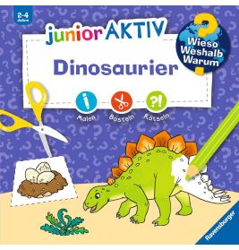 Buntes Cover eines deutschen Dinosaurier-Malbuchs für Kinder mit Stegosaurus und Bastelmaterialien.