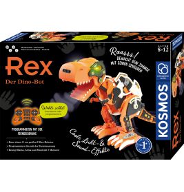 Rex Der Dino-Bot: Roboter-Spielzeug für 8-12 Jahre mit oderanger Dinosaurier-Abbildung auf der Verpackung.