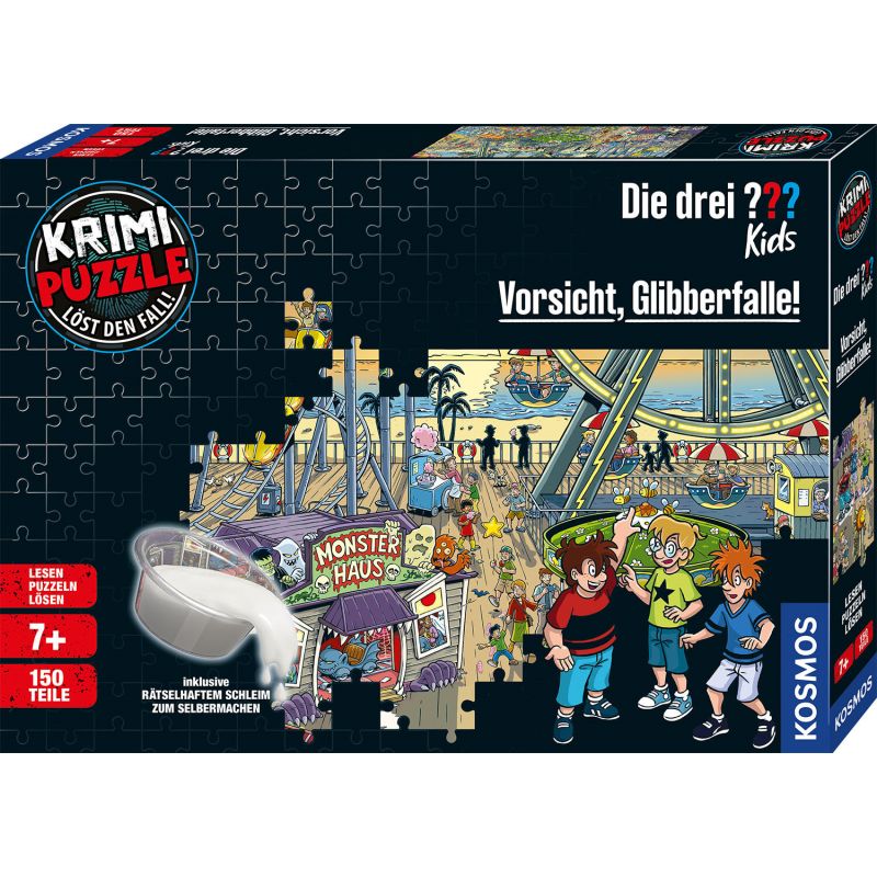 Puzzlebox mit 150 Teilen für Kinder, Motiv: Bunter Freizeitpark und drei Cartoon-Kinder. Puzzlebox mit 150 Teilen für Kinder, Motiv: Bunter Freizeitpark und drei Cartoon-Kinder.