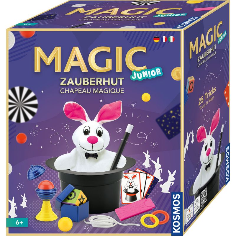 Magic Junior Zauberkasten mit Hase im Hut, Zauberstab, Karten und Requisiten für 25 Zaubertricks.