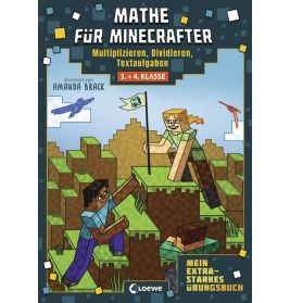 Buchcover: Zwei Minecraft-Charaktere mit Flaggen und Werkzeugen zwischen Blöcken. Deutscher Text.
