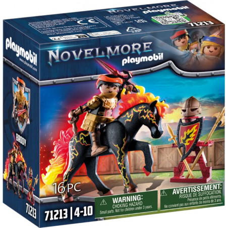 Playmobil Novelmore Ritter mit Rüstung auf schwarzem Pferd mit Flammen, Schild, Zubehör, insgesamt 16 Teile.