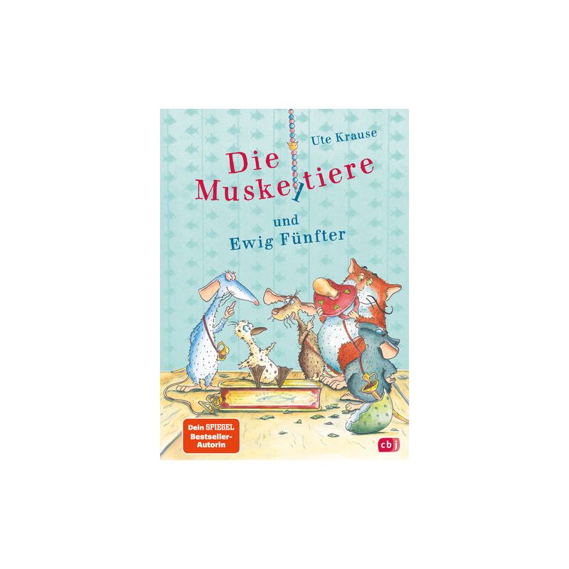 Buchcover: Fünf gezeichnete Tiere spielen ein Brettspiel. Titel: Die Muskeltiere und Ewig Fünfter von Ute Krause.