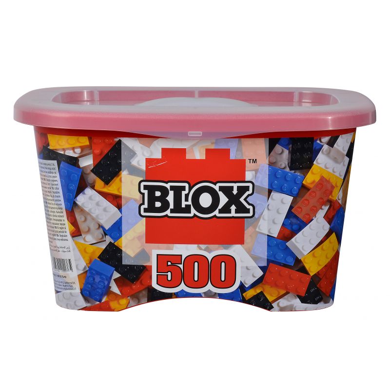 Ein Behälter Blox Bausteine mit rotem Deckel und der Aufschrift 500 auf der Vorderseite. Ein Behälter Blox Bausteine mit rotem Deckel und der Aufschrift 500 auf der Vorderseite.