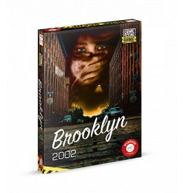 Spielbox Brooklyn 2002 mit Stadtstraße und dem Gesicht einer Frau, deren Mund von einer Hand bedeckt wird.