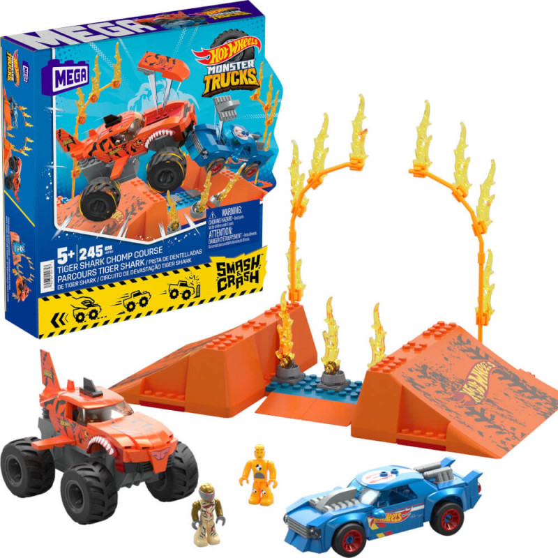 Mattel HKF88 MEGA Hot Wheels Monster Trucks Tiger Shark Crash Wettkampf