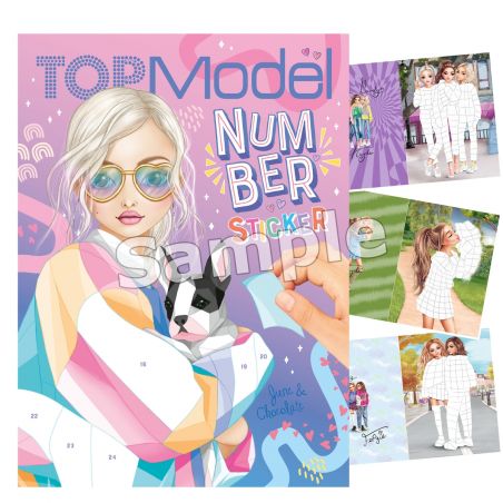 Illustrierte Frau mit Sonnenbrille hält einen Hund, umgeben von Stickerbögen und Modeskizzen.