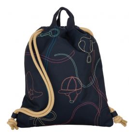 Navy Turnbeutel mit bunt gestickten Umrissen von Hut, Stiefeln und weiteren Western-Motiven.