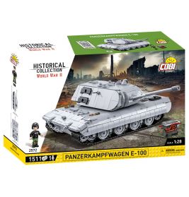 Cobi Panzerkampfwagen E-100 Bausatzbox im Zweite-Weltkrieg-Stil mit Modellabbildung auf der Vorderseite.