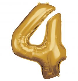 Grosse Zahl 4 Gold Folienballon, incl. Helium,. 66x88 cm