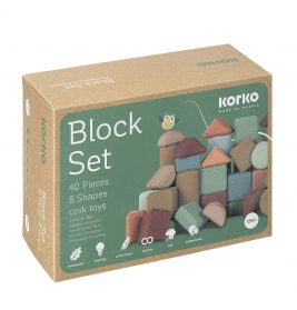 Korko Spielbausteine aus Kork, 40 Teile in 8 Formen, geeignet für Kinder ab 18 Monaten.