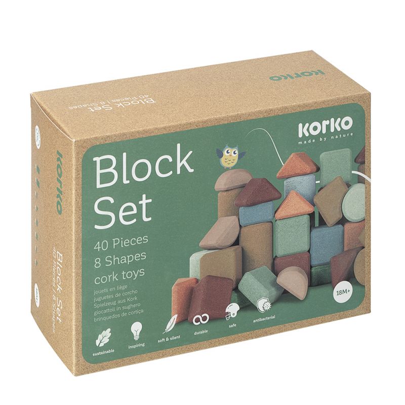 Korko Spielbausteine aus Kork, 40 Teile in 8 Formen, geeignet für Kinder ab 18 Monaten. Korko Spielbausteine aus Kork, 40 Teile in 8 Formen, geeignet für Kinder ab 18 Monaten.