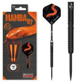 Dart-Set-Verpackung mit orangener Schlange, Schriftzug Mamba 97 und einem separat abgebildeten Dart.