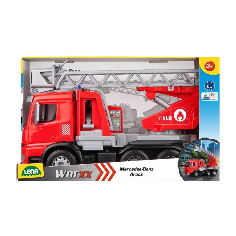 Spielzeug-Feuerwehrwagen mit ausziehbarer Leiter in Lena Worxx Verpackung, geeignet für Kinder ab 3 Jahren. Spielzeug-Feuerwehrwagen mit ausziehbarer Leiter in Lena Worxx Verpackung, geeignet für Kinder ab 3 Jahren.