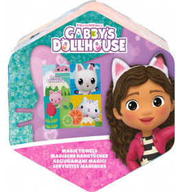 Gabby's Dollhouse magische Handtücher 30x30 cm - 4 Motive - 36 Stück sortiert im Thekendisplay 22x14