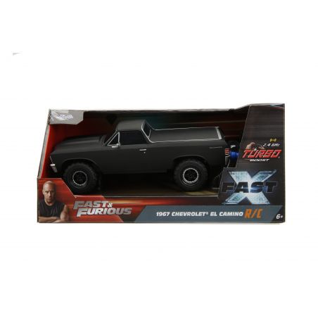 Schwarzes Fast & Furious 1967 Chevrolet El Camino R/C-Auto in Markenverpackung.