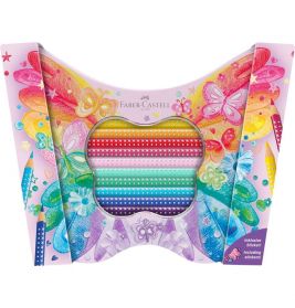 Faber-Castell Buntstiftset in schmetterlingsverzierter Verpackung mit Dekor und Stickern.