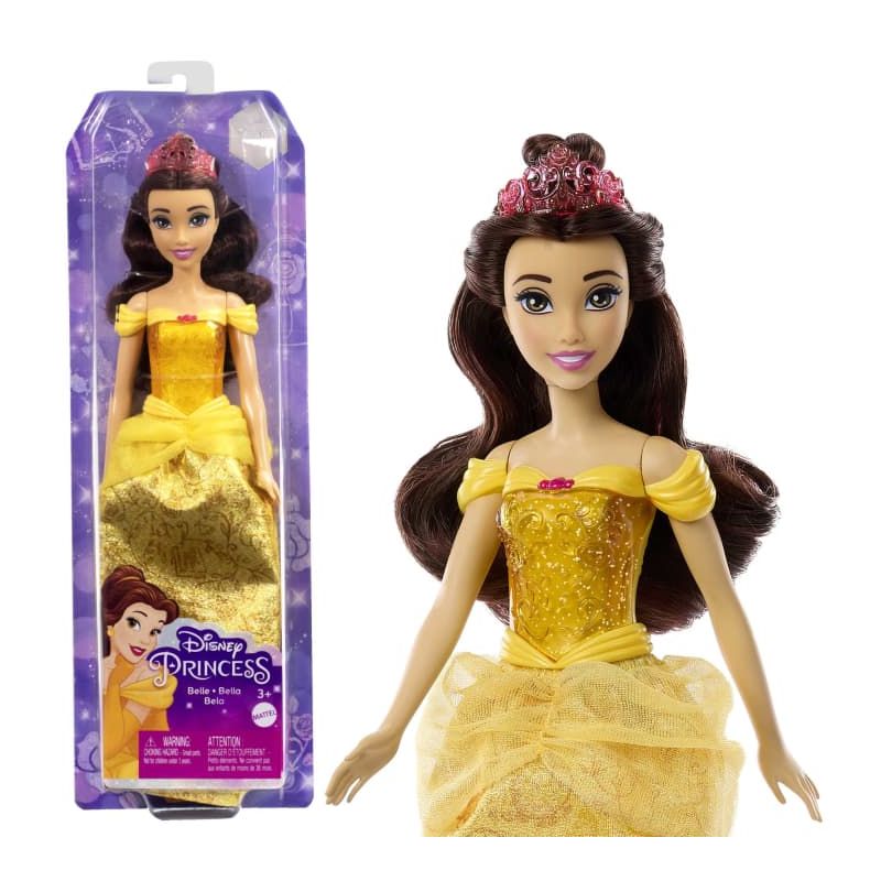 Mattel Disney Princess Belle Puppe, gelbes Kleid & Tiara, ab 3 Jahren, Die Schöne und das Biest, 0194735120345.