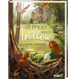Buchcover: Ein rothaariges Mädchen sitzt am Baum, neben ihr Fuchs und Eule, im Hintergrund ein Haus im Wald.