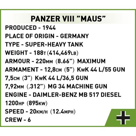 Cobi 2559 SD.KFZ.205 PANZER VIII MAUS