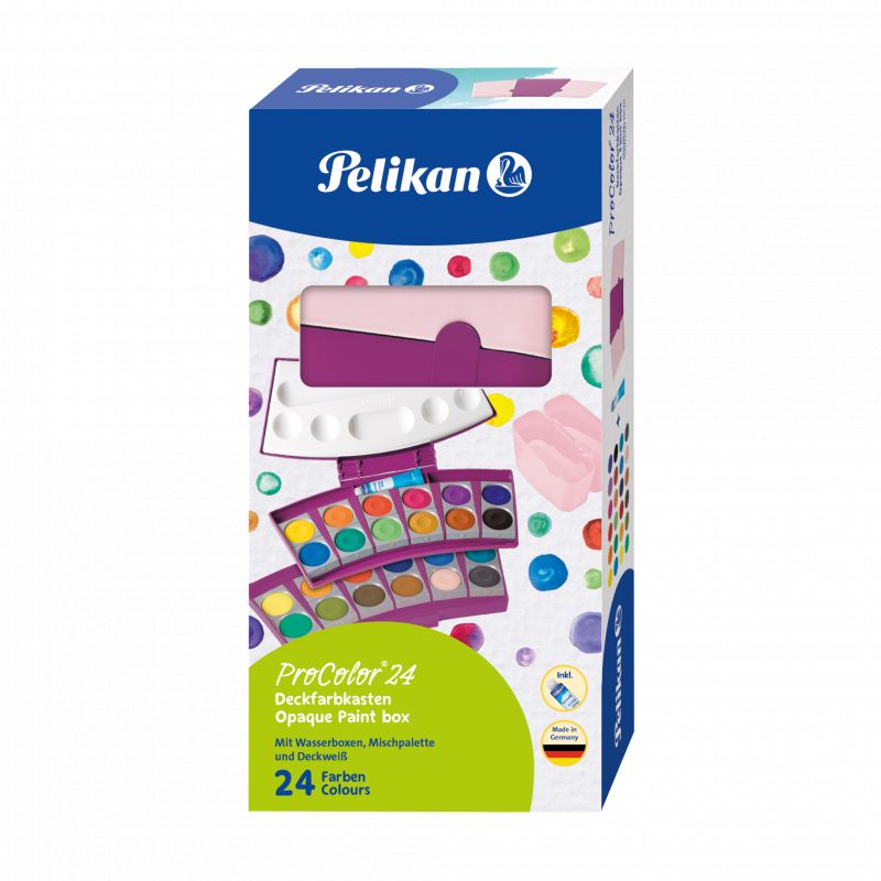 Pelikan ProColor 24 Aquarellkasten mit Palette in bunter Verpackung.