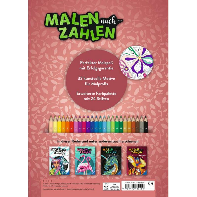 Ravensburger Malen nach Zahlen Mindful Moments - Malen und Entspannen - 32 Motive - 24 Farben - Malb