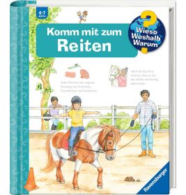 Cover eines deutschen Kinderbuchs über Reiten: Kinder reiten und pflegen ein Pony.