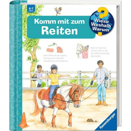 Cover eines deutschen Kinderbuchs über Reiten: Kinder reiten und pflegen ein Pony.