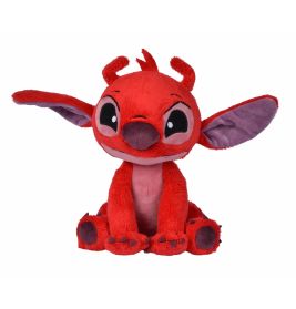 Rotes Plüschtier mit großen Ohren, großen Augen und breitem Lächeln sitzt aufrecht vor weißem Hintergrund.