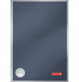 Dunkelgraues Klemmbrett mit silbernem Rahmen, rotem Logo und silbernem Siegel in den unteren Ecken.