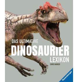 Ein brüllender Dinosaurier ziert das Cover des deutschen Buchs Das ultimative Dinosaurier Lexikon.