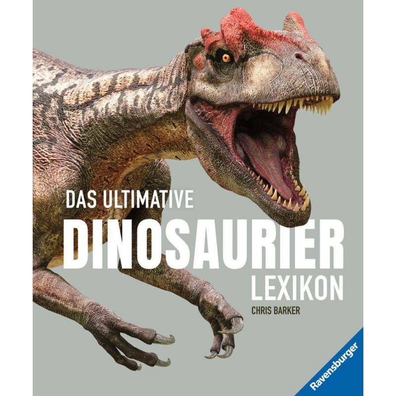 Ein brüllender Dinosaurier ziert das Cover des deutschen Buchs Das ultimative Dinosaurier Lexikon.