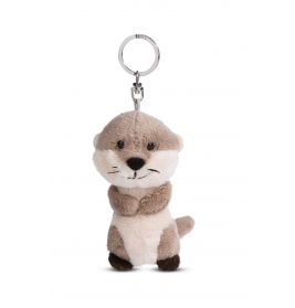 Plüsch-Otter-Schlüsselanhänger mit lächelndem Gesicht, braunem Fell und weißem Bauch vor weißem Hintergrund.