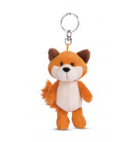 Plüschiger, orangefarbener Fuchs-Schlüsselanhänger mit weißem Bauch, braunen Ohren und silbernem Schlüsselring.