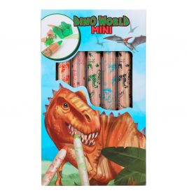 Dino World Mini-Bleistiftbox mit Dinosauriermotiven und großem illustriertem Dino auf der Vorderseite.