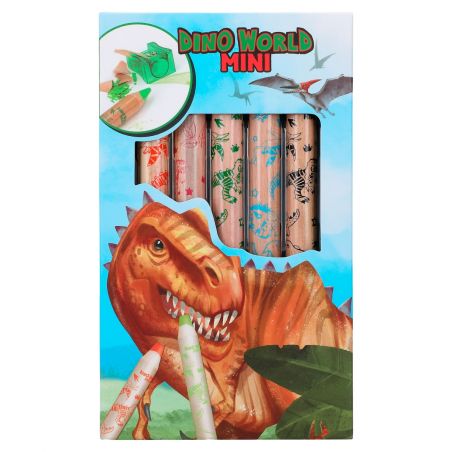 Dino World Mini-Bleistiftbox mit Dinosauriermotiven und großem illustriertem Dino auf der Vorderseite.