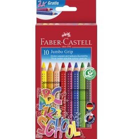 10er-Box Faber-Castell Jumbo Grip Buntstifte mit schulbezogener Grafik und Text auf der Verpackung.