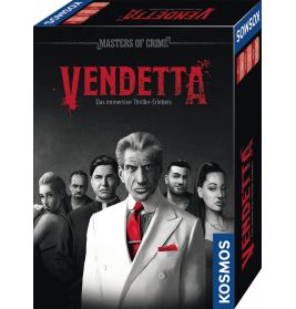 Cover von Vendetta: Mehrere ernst blickende Personen in Anzügen vor dunklem, dramatischem Hintergrund.