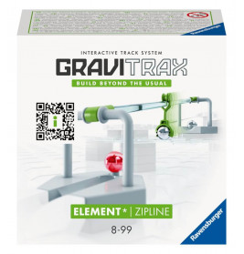 GraviTrax Zipline Element: Verpackung mit interaktivem Bahnsystem, geeignet für Kinder von 8 bis 99 Jahren.