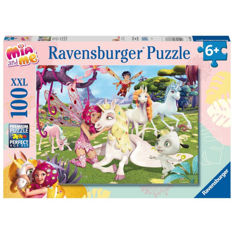 Ravensburger Puzzle 13388, 100 XXL Teile: Mia and Me mit Feen und Einhörnern in einer Fantasieszene für Kinder.