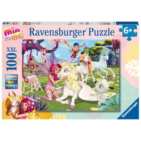 Ravensburger Puzzle 13388, 100 XXL Teile: Mia and Me mit Feen und Einhörnern in einer Fantasieszene für Kinder.